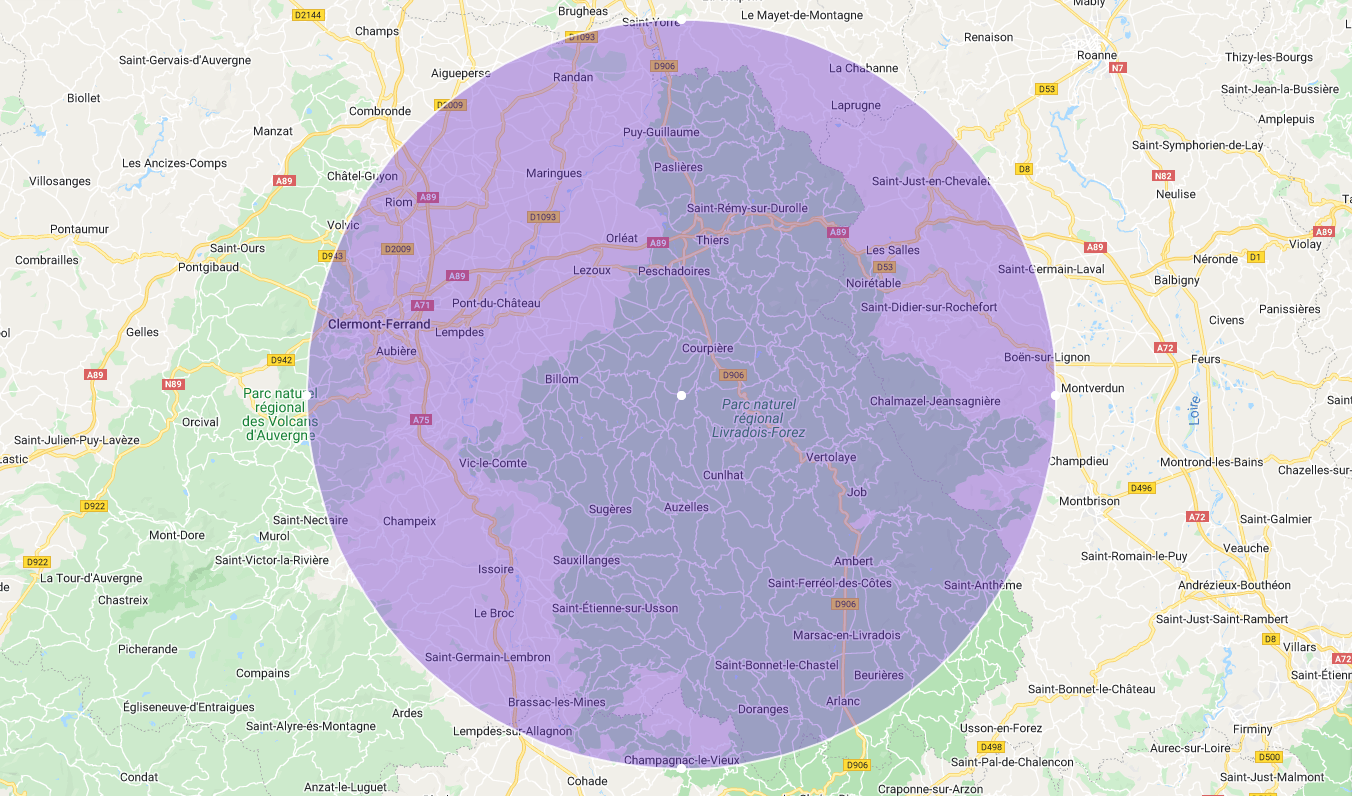 Notre zone de livraison approximative.<br>